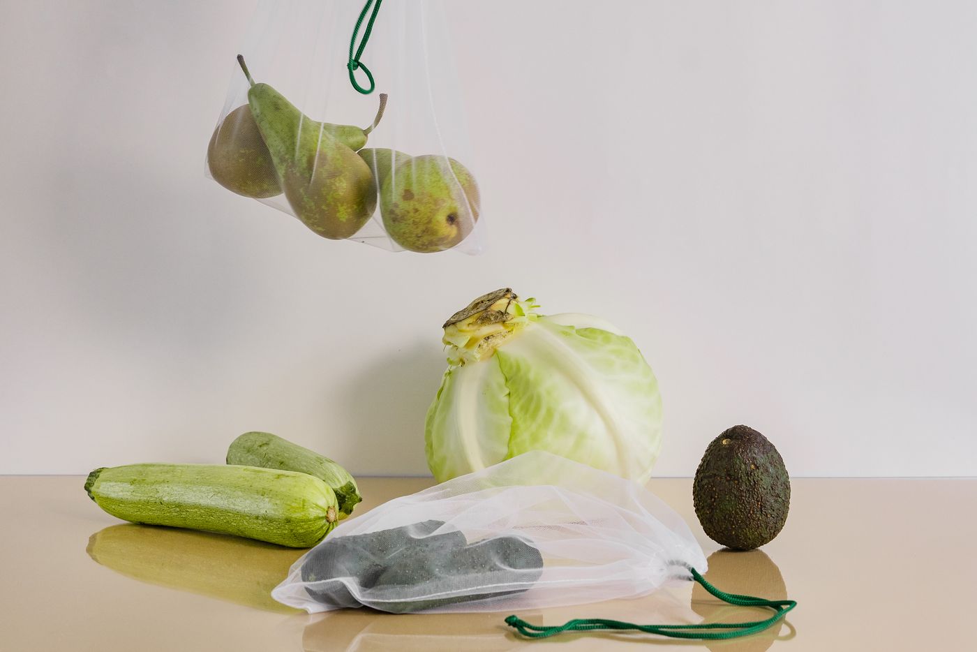 Stock fruits and vegetables in reusable bags